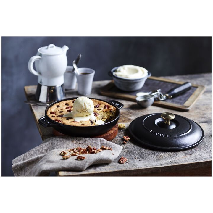 Cast Iron, 8-inch, Round, Covered Baking Dish With Lid, Black Matte, large 3