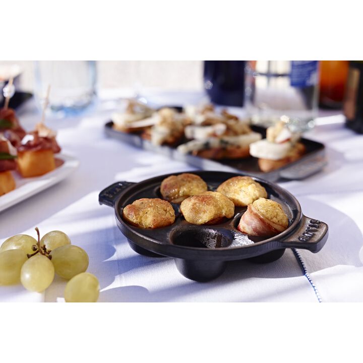 Cast Iron, 5.5-inch, Escargot Dish with six holes, black matte, large 2