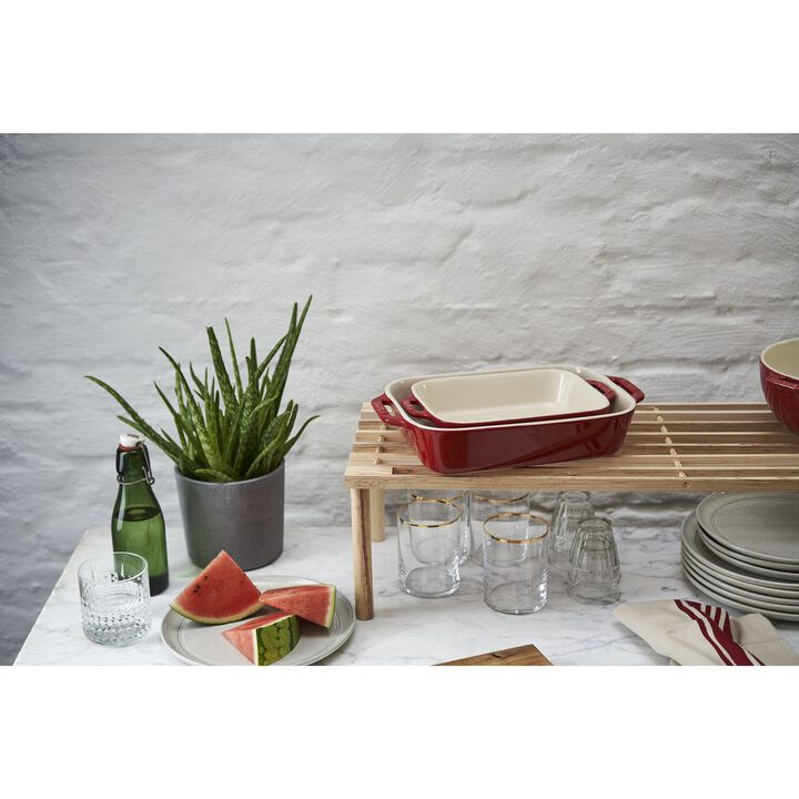Stoneware, 2-pc, Rectangular Baking Dish Set, cherry, large 2