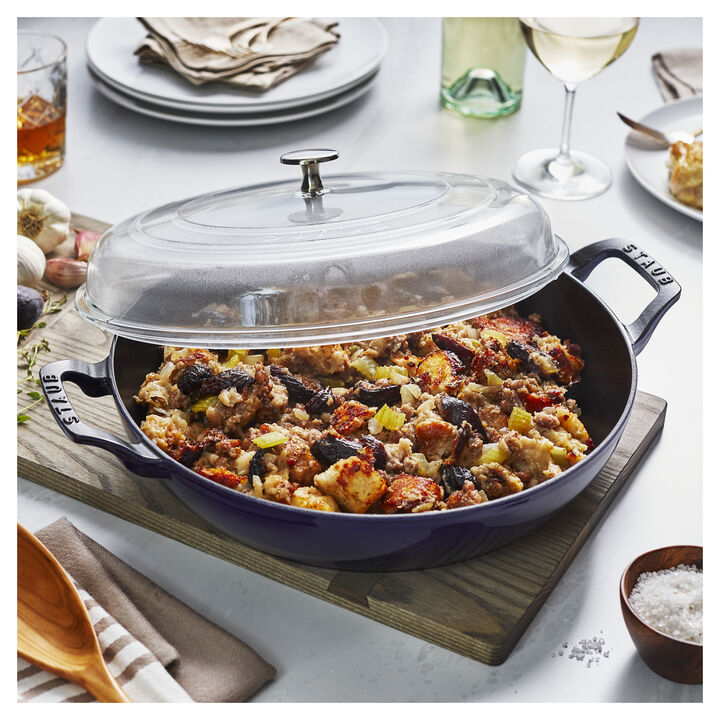 Cast Iron, 3.5 qt, Braiser With Glass Lid, Dark Blue, large 2